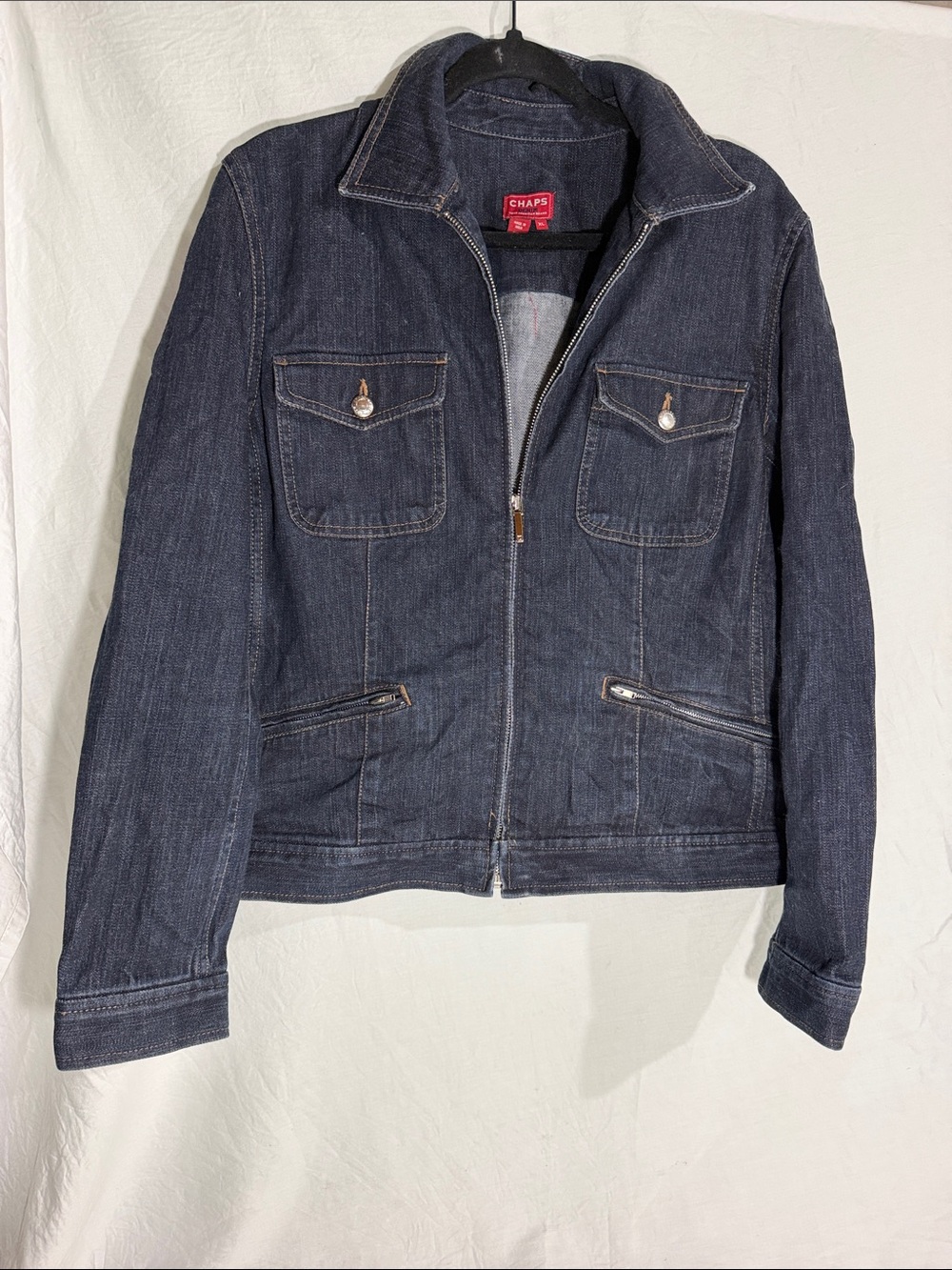 Chaps Women's Dark Blue Denim Zip-Up Jacket